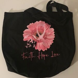 Black Tote Bag with Pink Flower Design